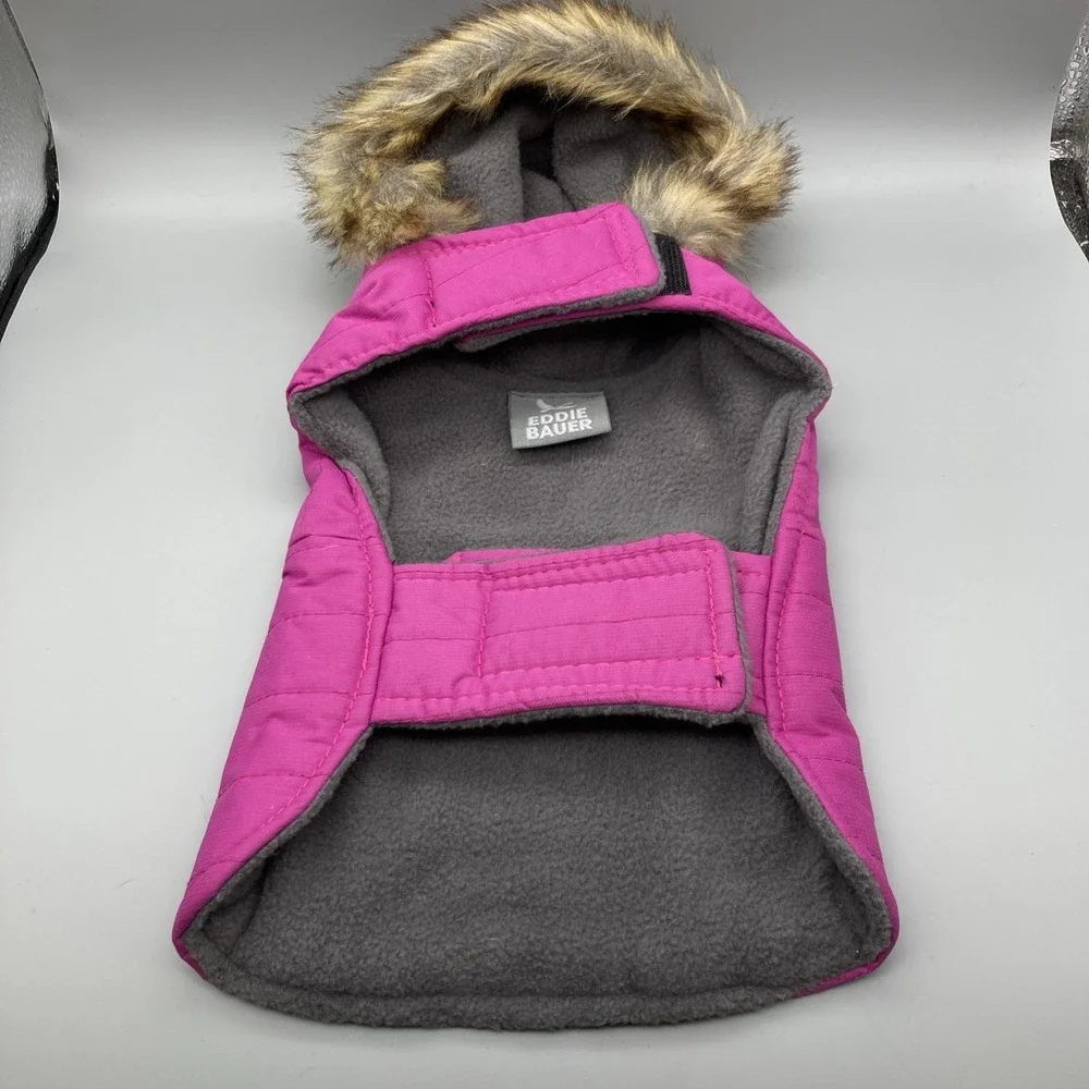 Eddie Bauer Dog Parka Jacket Pink XS Microfleece Lined Faux Fur Hoodie